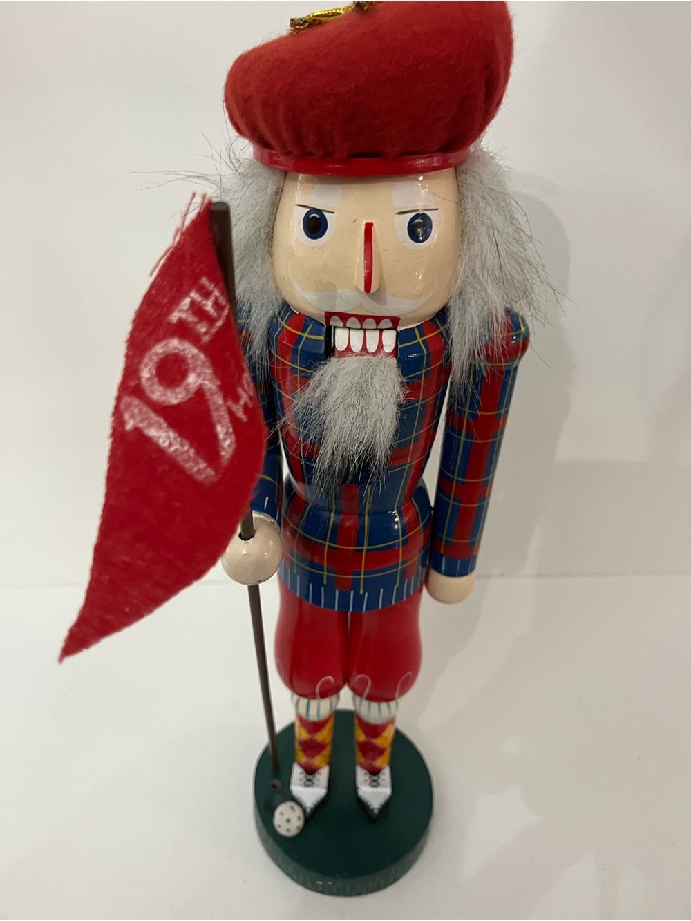 Wooden Golfer Nutcracker "19th Hole" Tartan Plaid Christmas Decor 14"